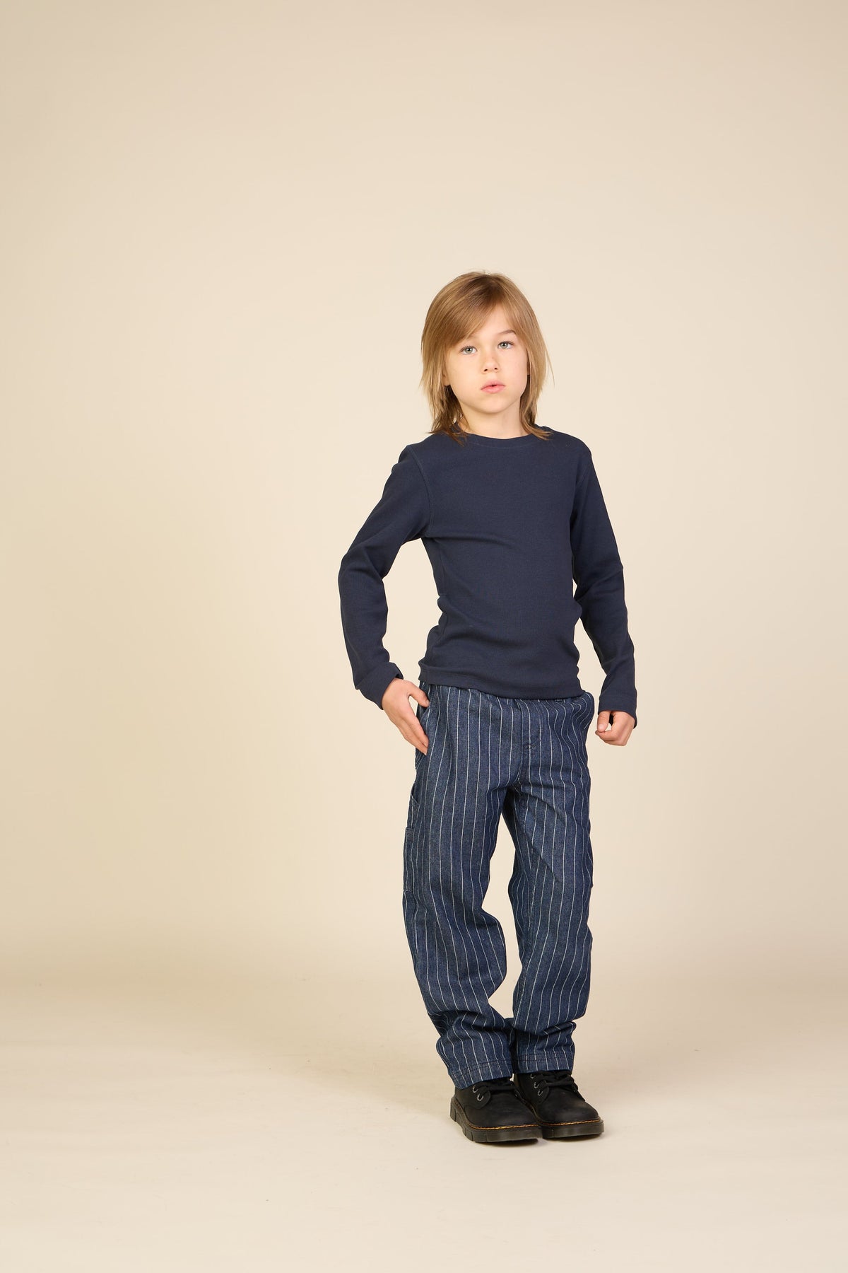 Ribbet langærmet T-shirt Tween - Navy | 101598 Conrad
