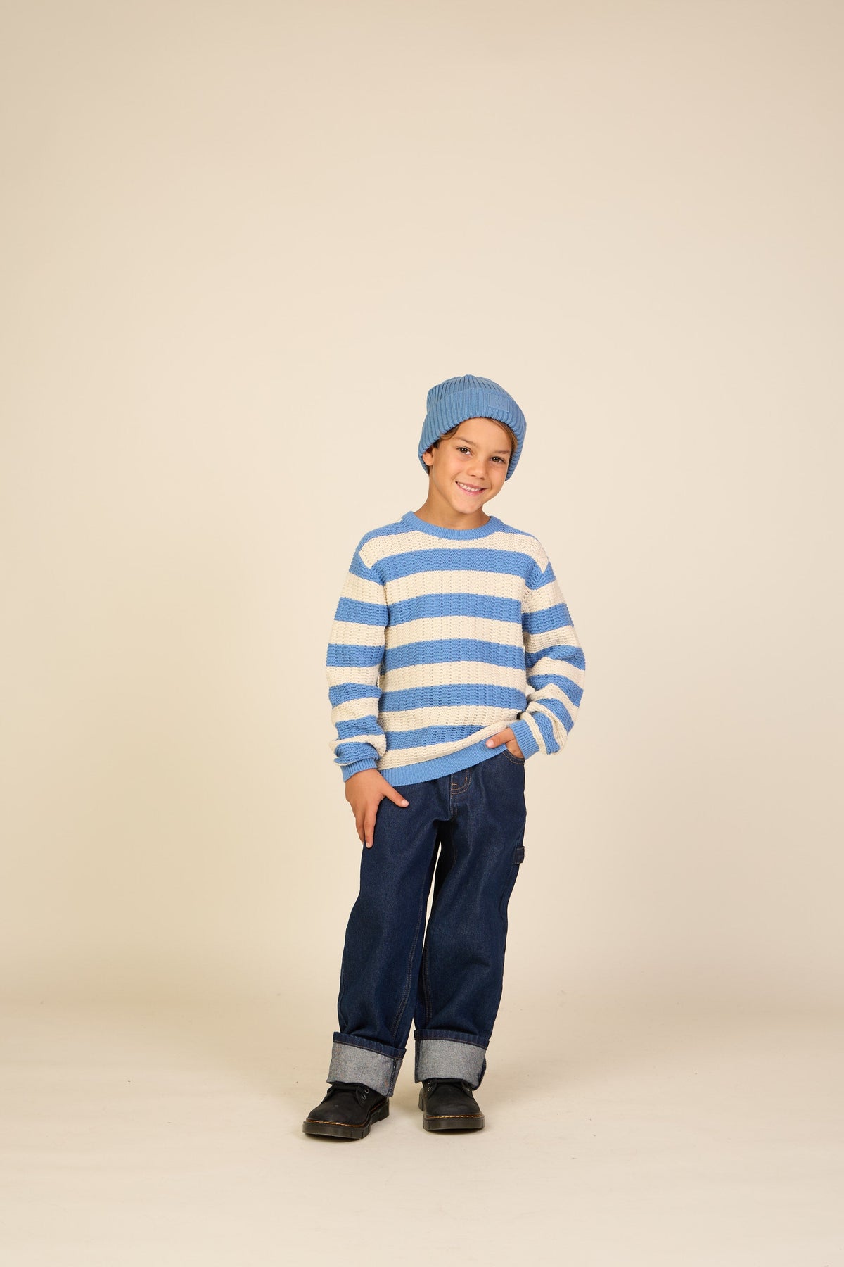 Stribet strik - Tween - Dusty Blue/Offwhite | 101284 Brady