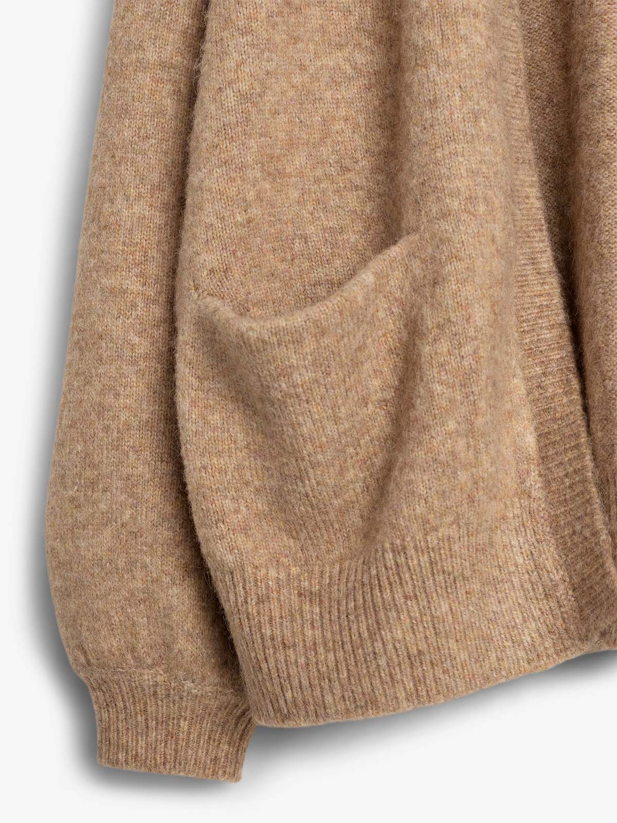 Fyzzy Strikket lang cardigan  - Tweens - Dark Beige Melange