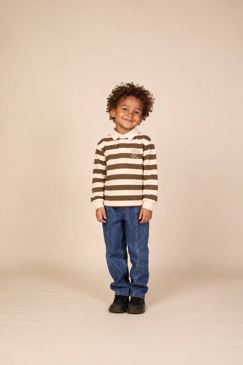 Stribet polo sweatshirt - Kids - Dark Brown/Offwhite | 101397 Marco