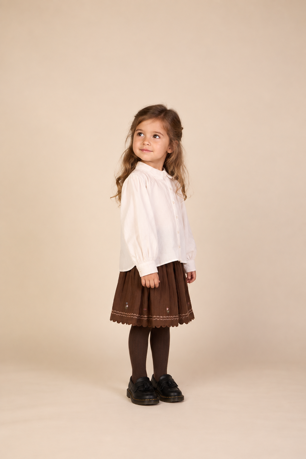 Double gauze-nederdel med korsstingsbroderi Kids - Brown | 101471 Laureen