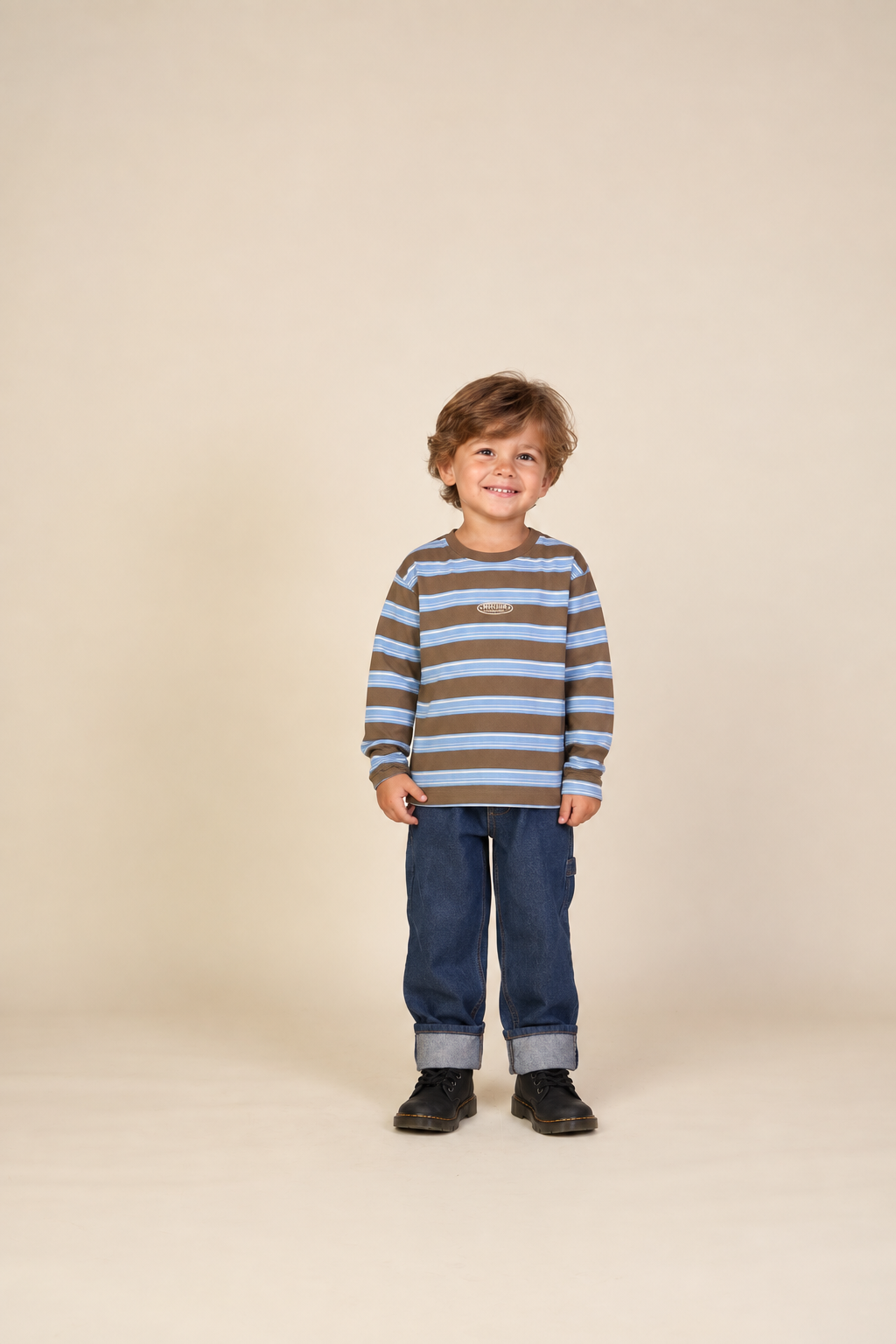 Stribet langærmet T-shirt Kids - Brown /Blue | 101699 Hugo