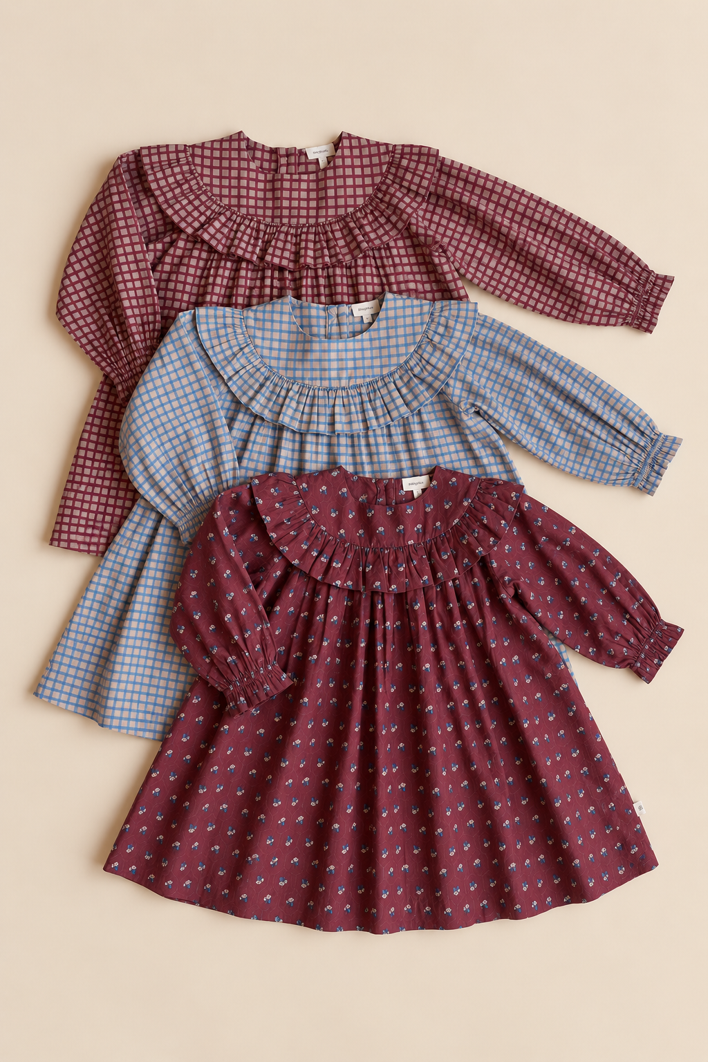 Poplin-kjole med flæser Kids - Bordeaux Flowerprint | 101442 Julia