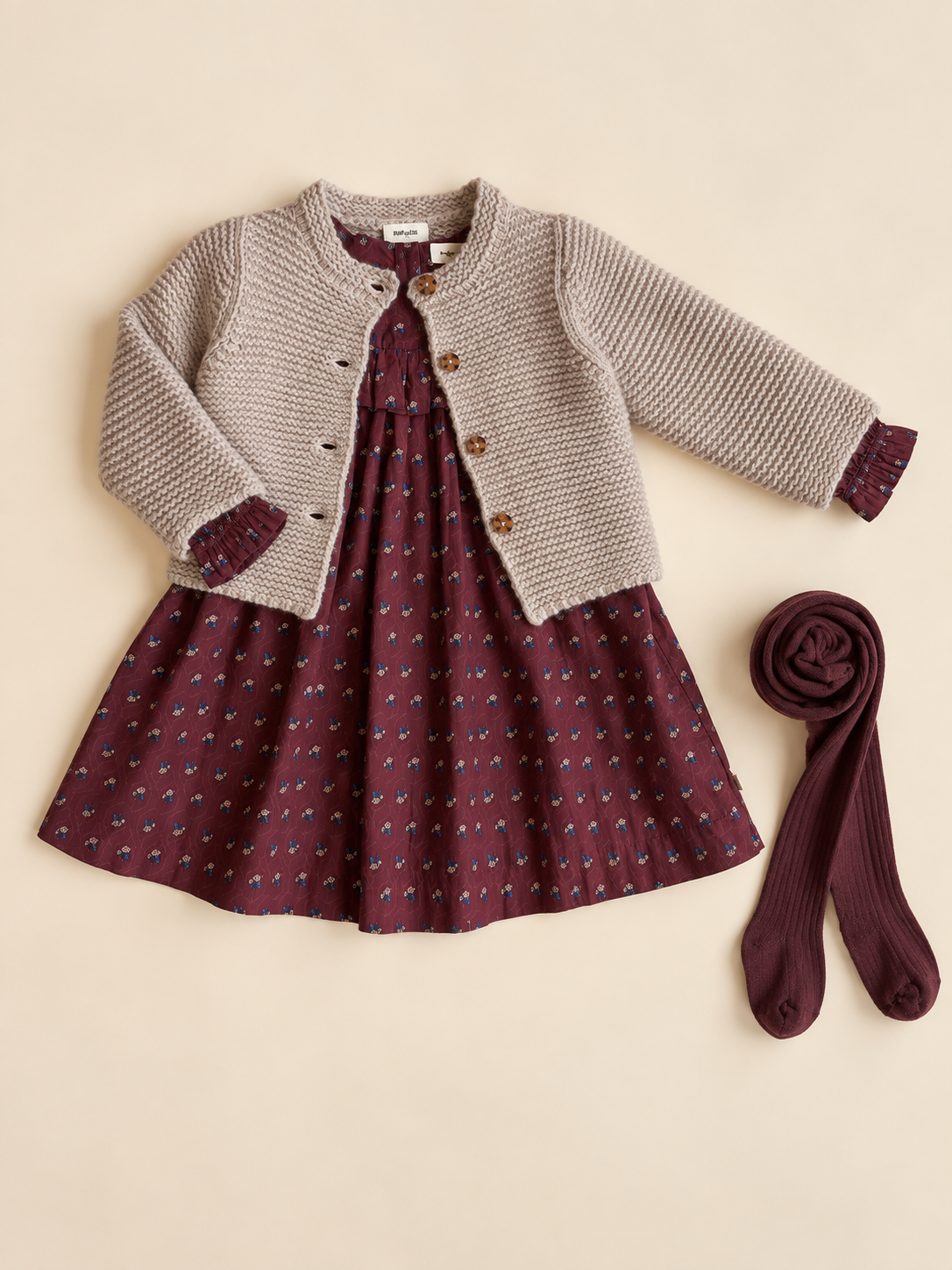 Poplin-kjole med flæser Kids - Bordeaux Flowerprint | 101442 Julia