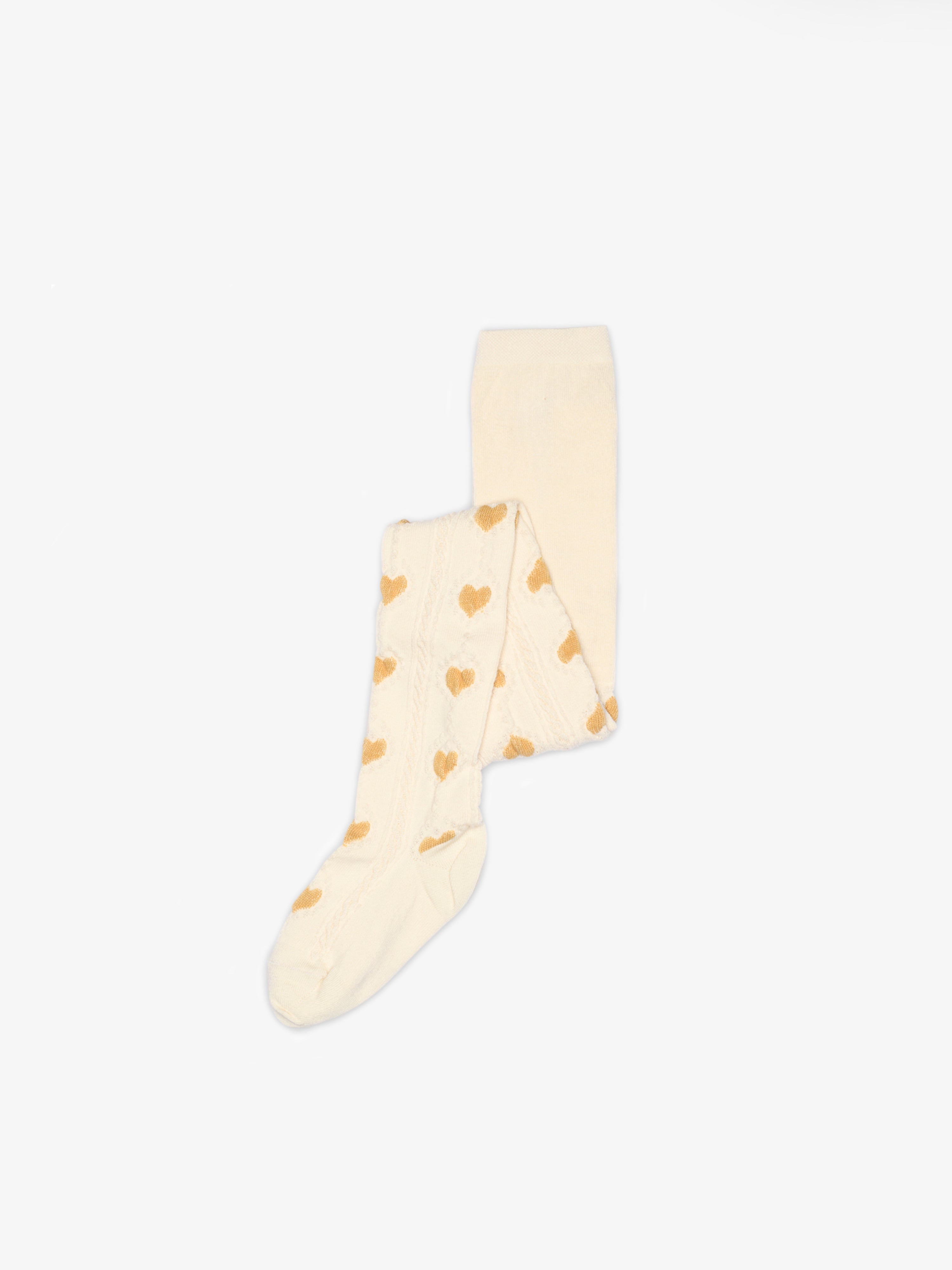 MP Strømpebukser med hjerter - Kids - Offwhite/Yellow | 101376 MP Alvilda tights