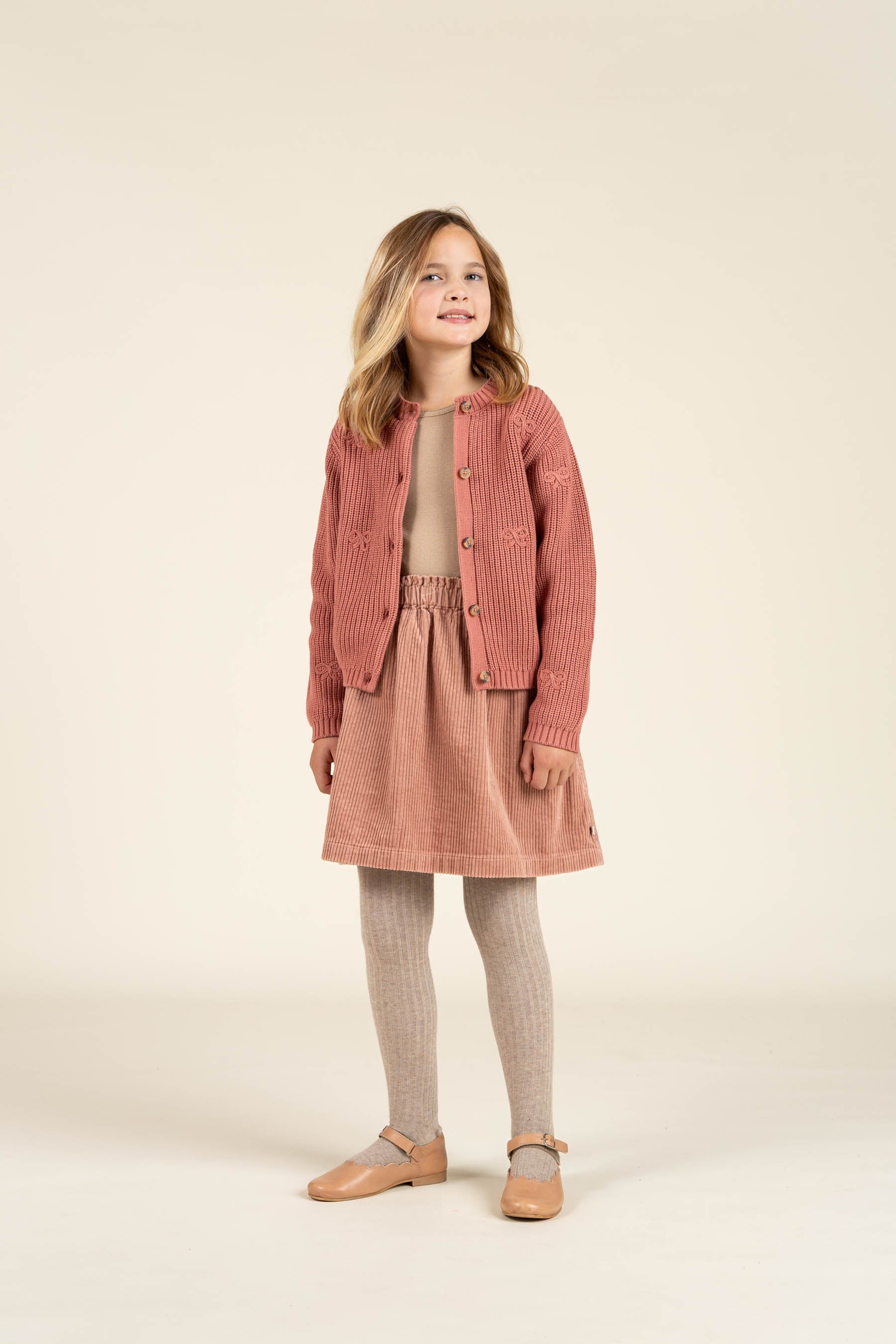 Cardigan i bomuldsstrik med sløjfer - Tween - Old Rose | 100793 Freya