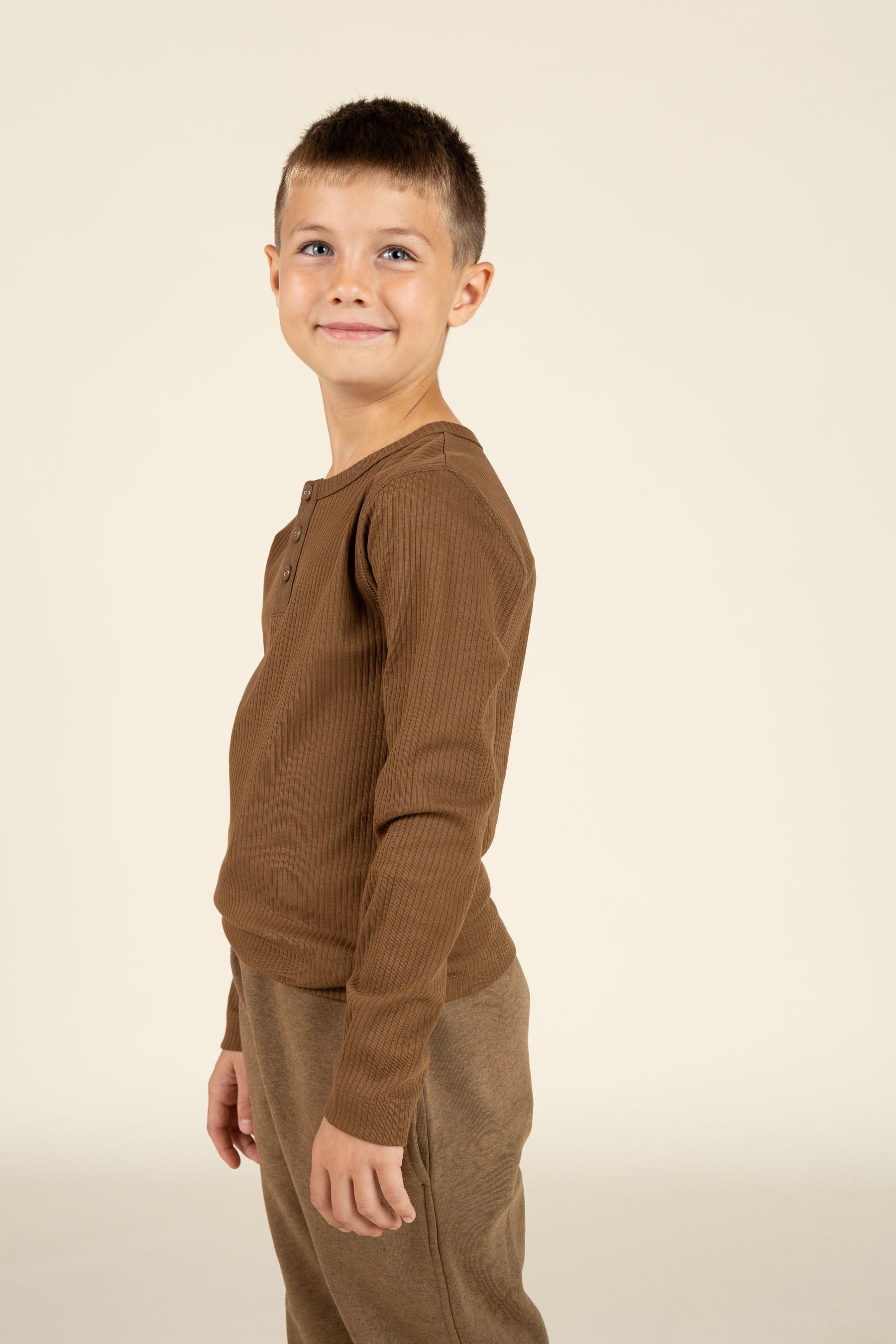 Langærmet T-shirt i Bomuldsrib - Tween - Coffee | 100569 Manson
