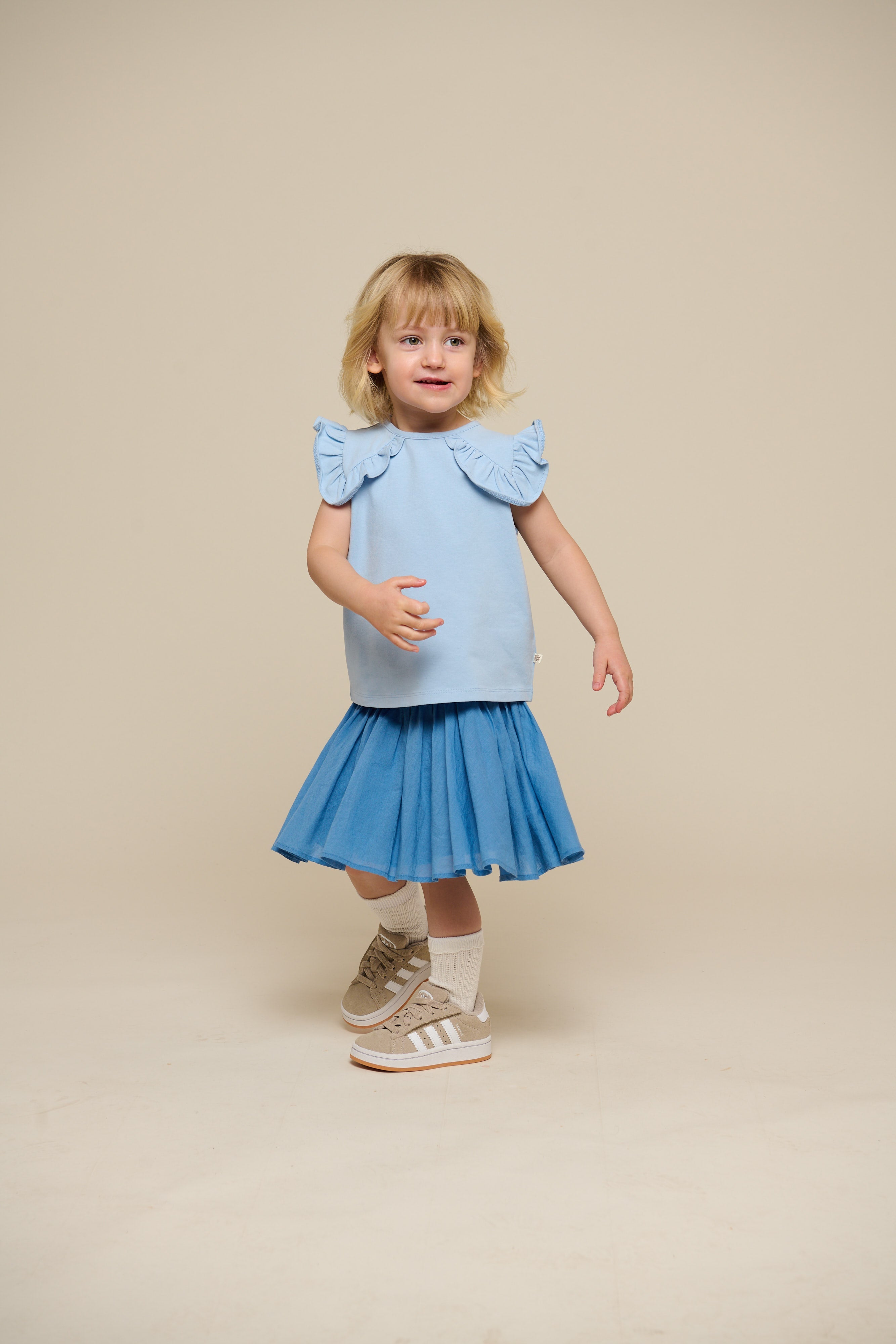Jersey top med flæse - Kids - Powder Blue | 101267 Selma