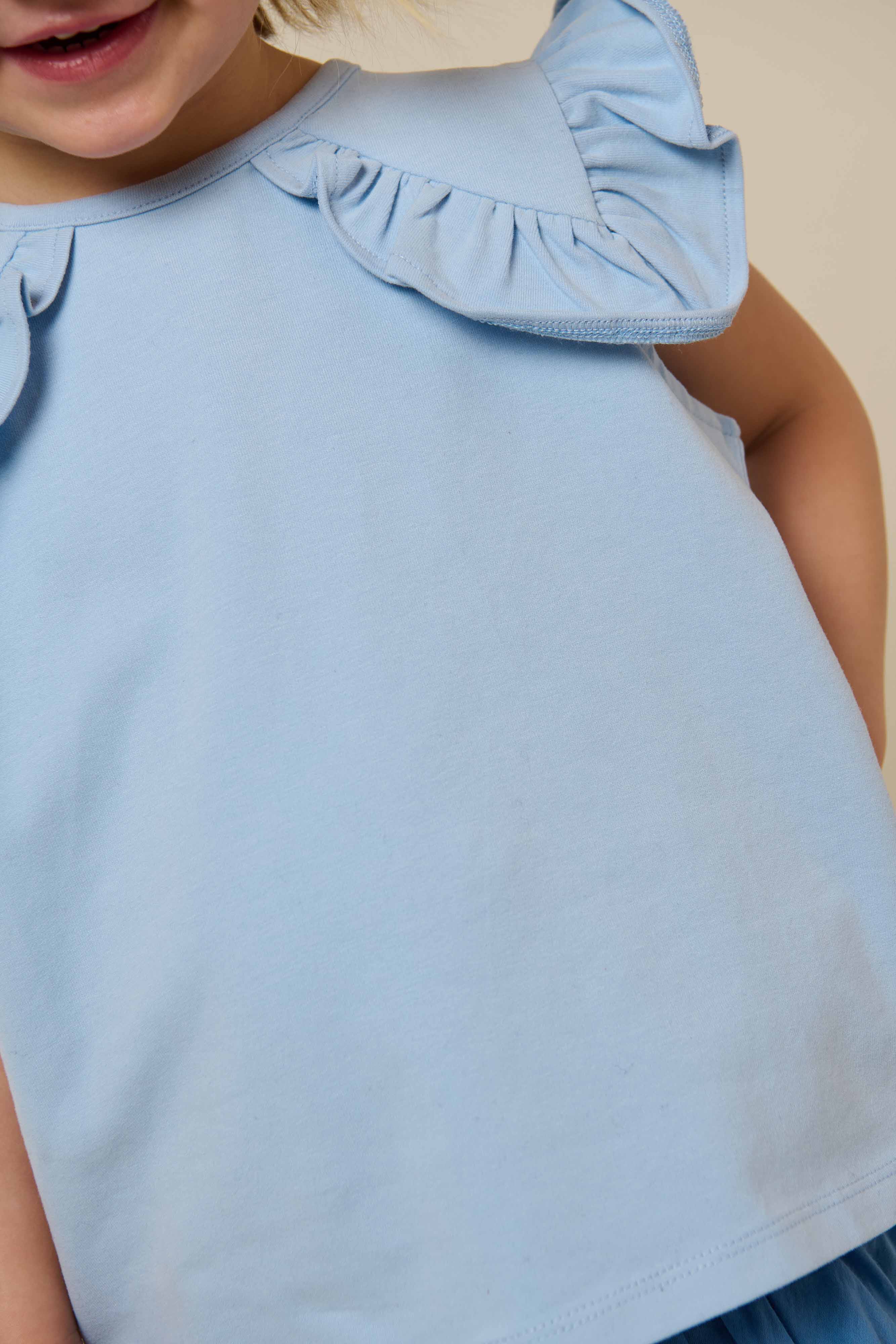 Jersey top med flæse - Kids - Powder Blue | 101267 Selma