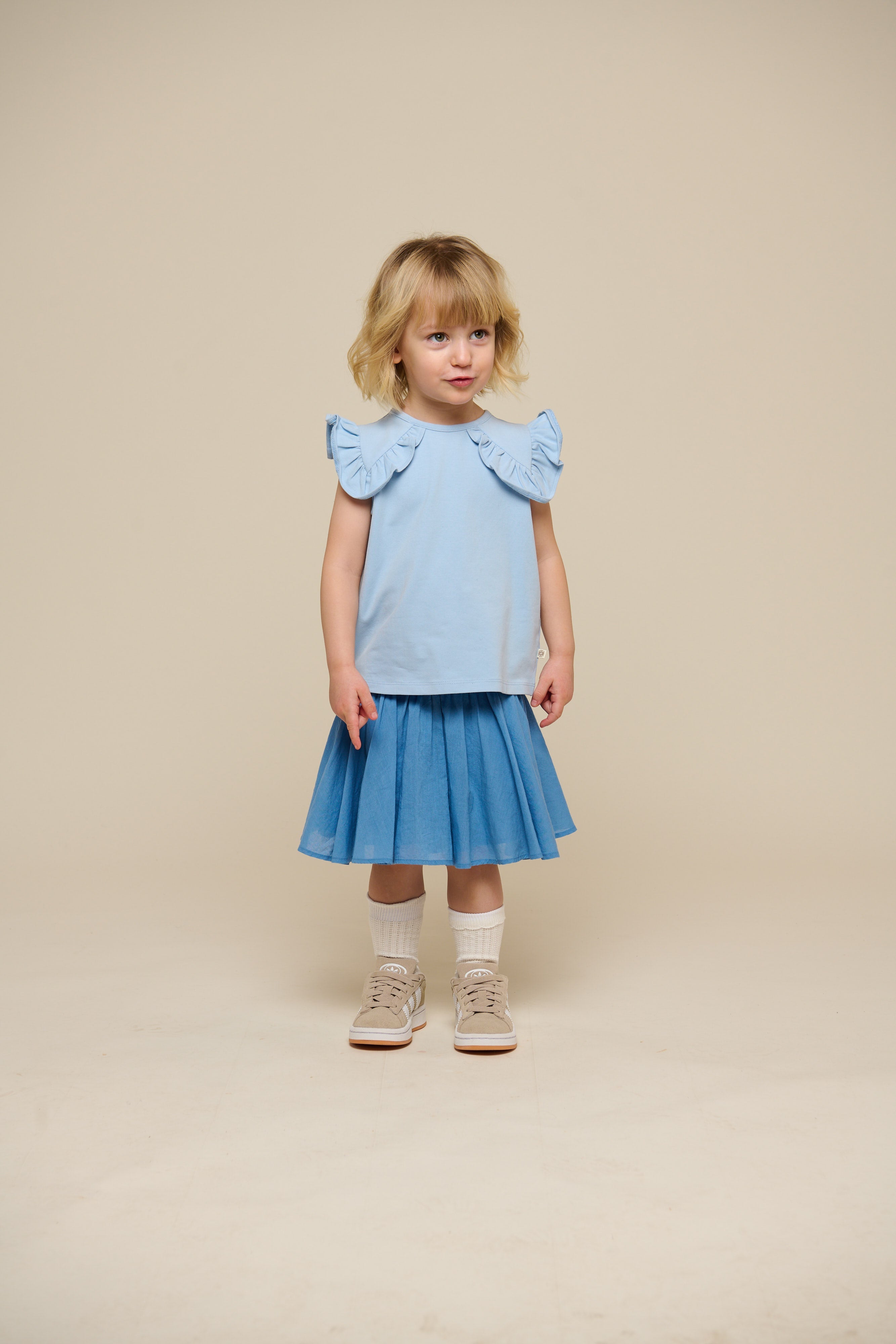 Jersey top med flæse - Kids - Powder Blue | 101267 Selma