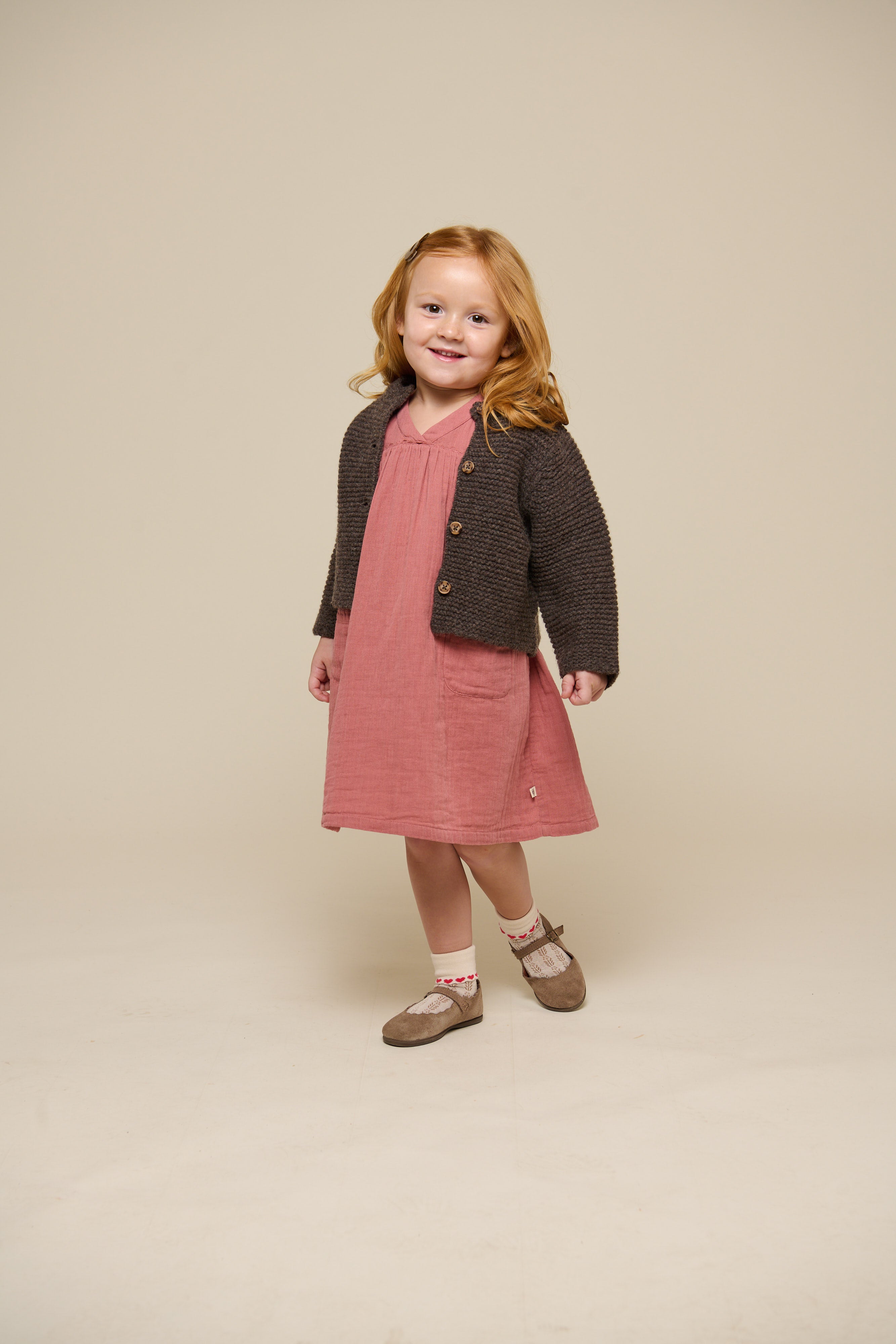 Cardigan i Uldstrik - Kids - Chocolate Melange | 100876 Maya