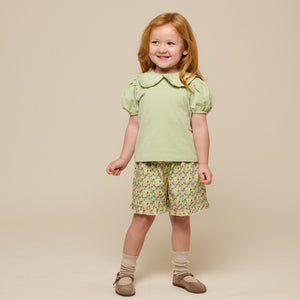 Blomsterprintede poplinshorts - Kids - Green | 100958 Poppy