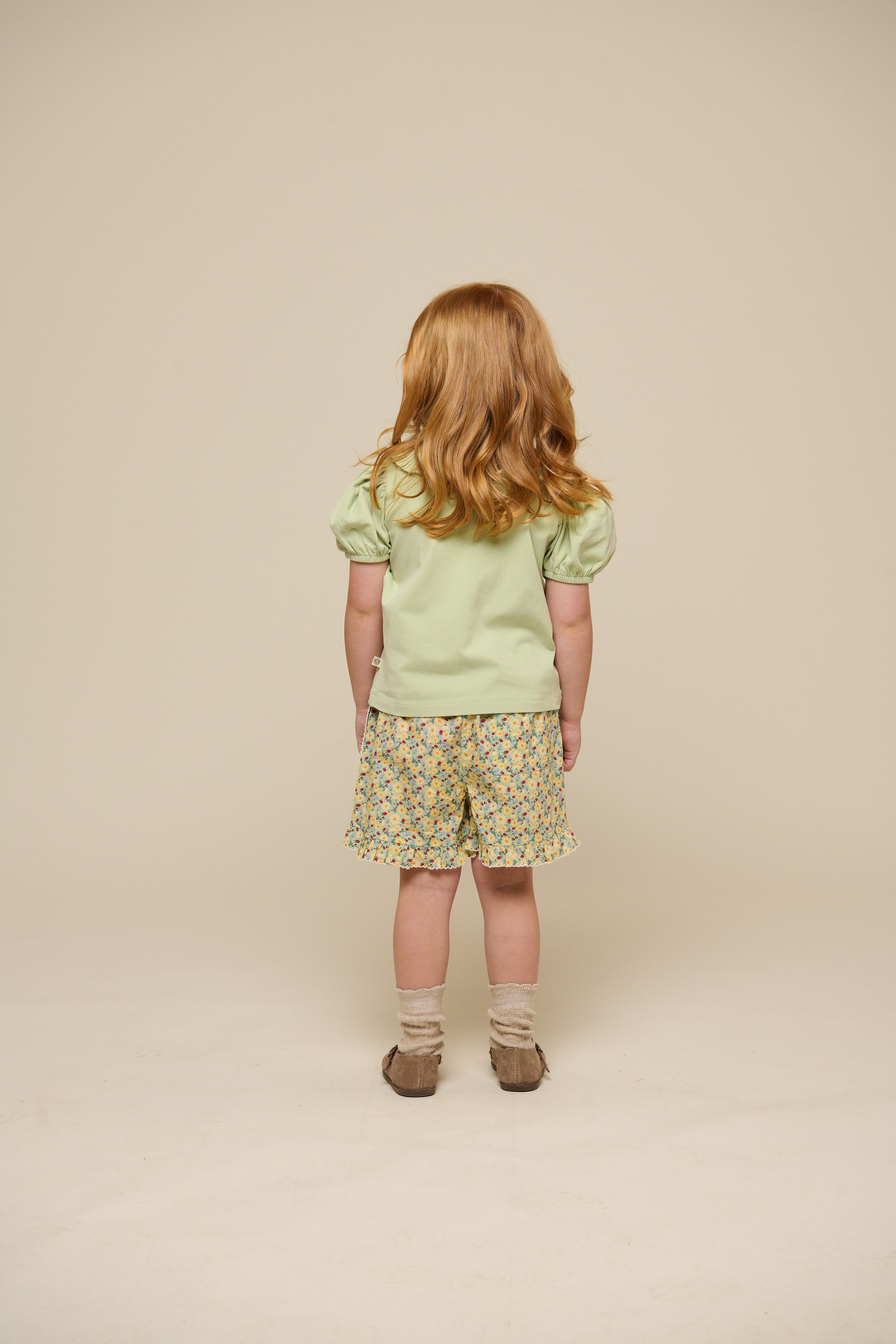 Blomsterprintede poplinshorts - Kids - Green | 100958 Poppy