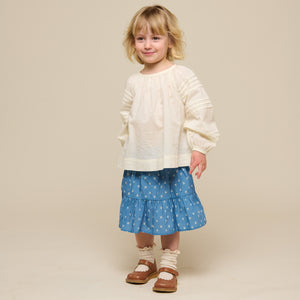 Nederdel i printet poplin - Kids - Dusty Blue | 101054 Camilla