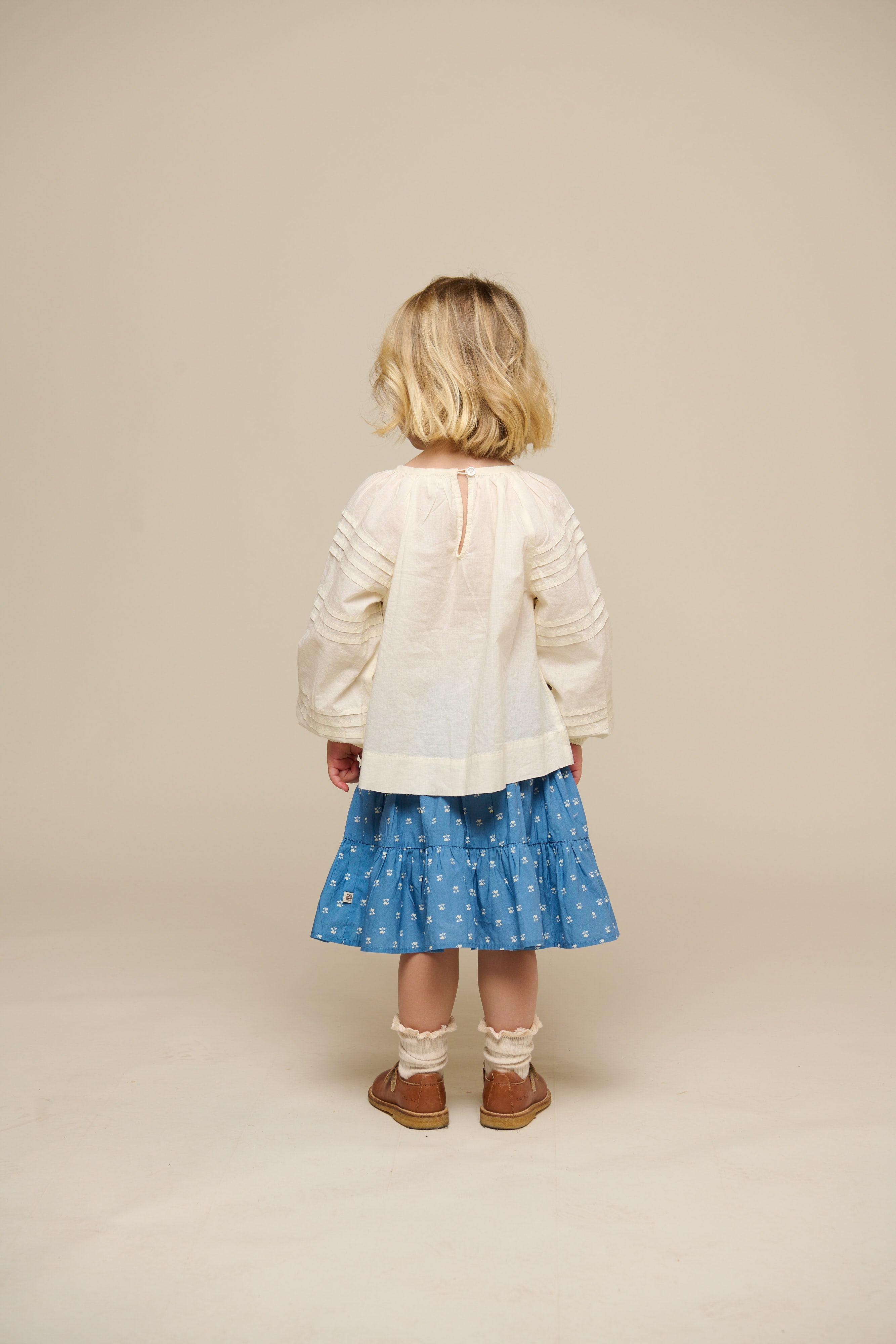 Nederdel i printet poplin - Kids - Dusty Blue | 101054 Camilla