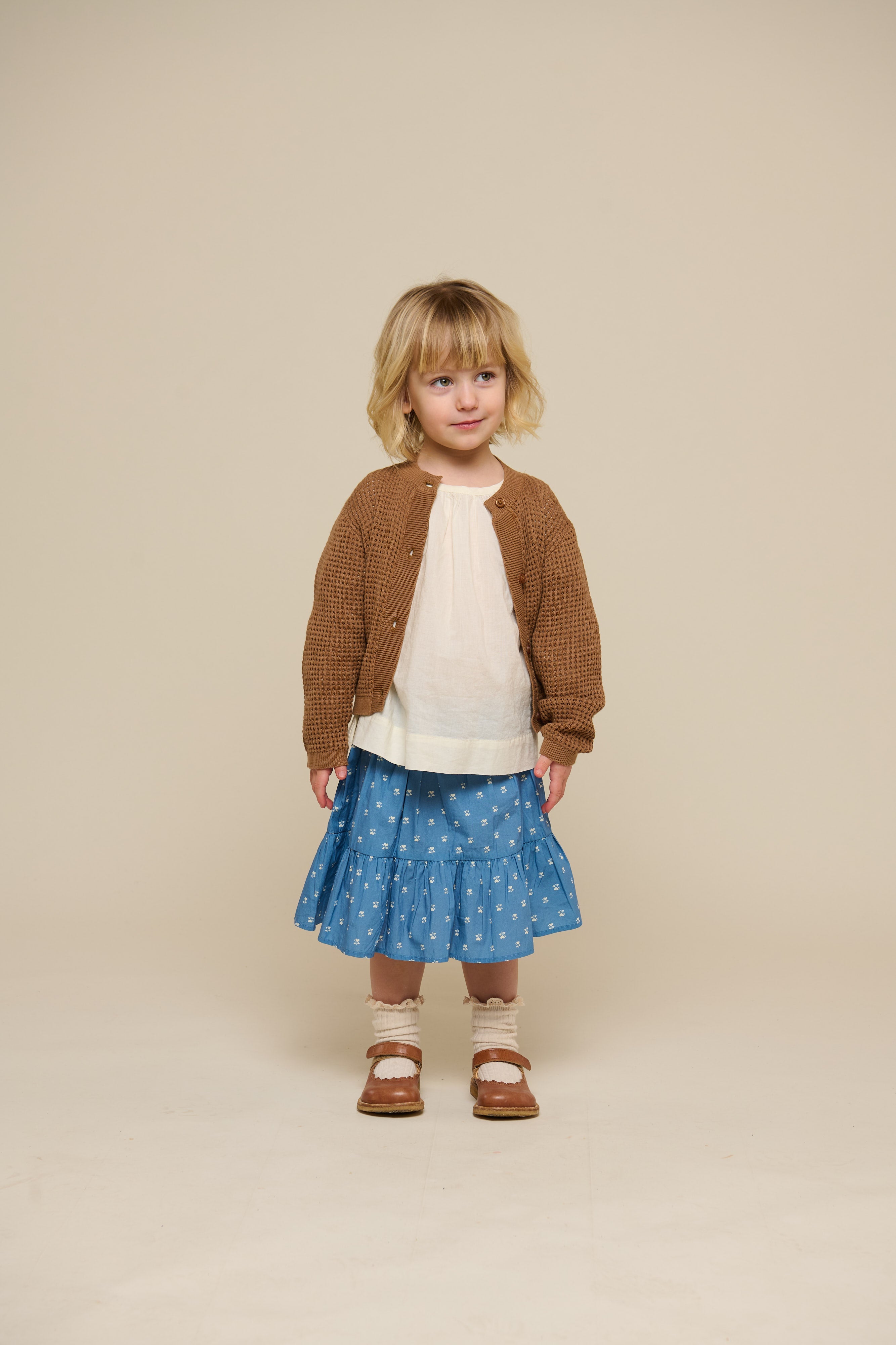 Nederdel i printet poplin - Kids - Dusty Blue | 101054 Camilla