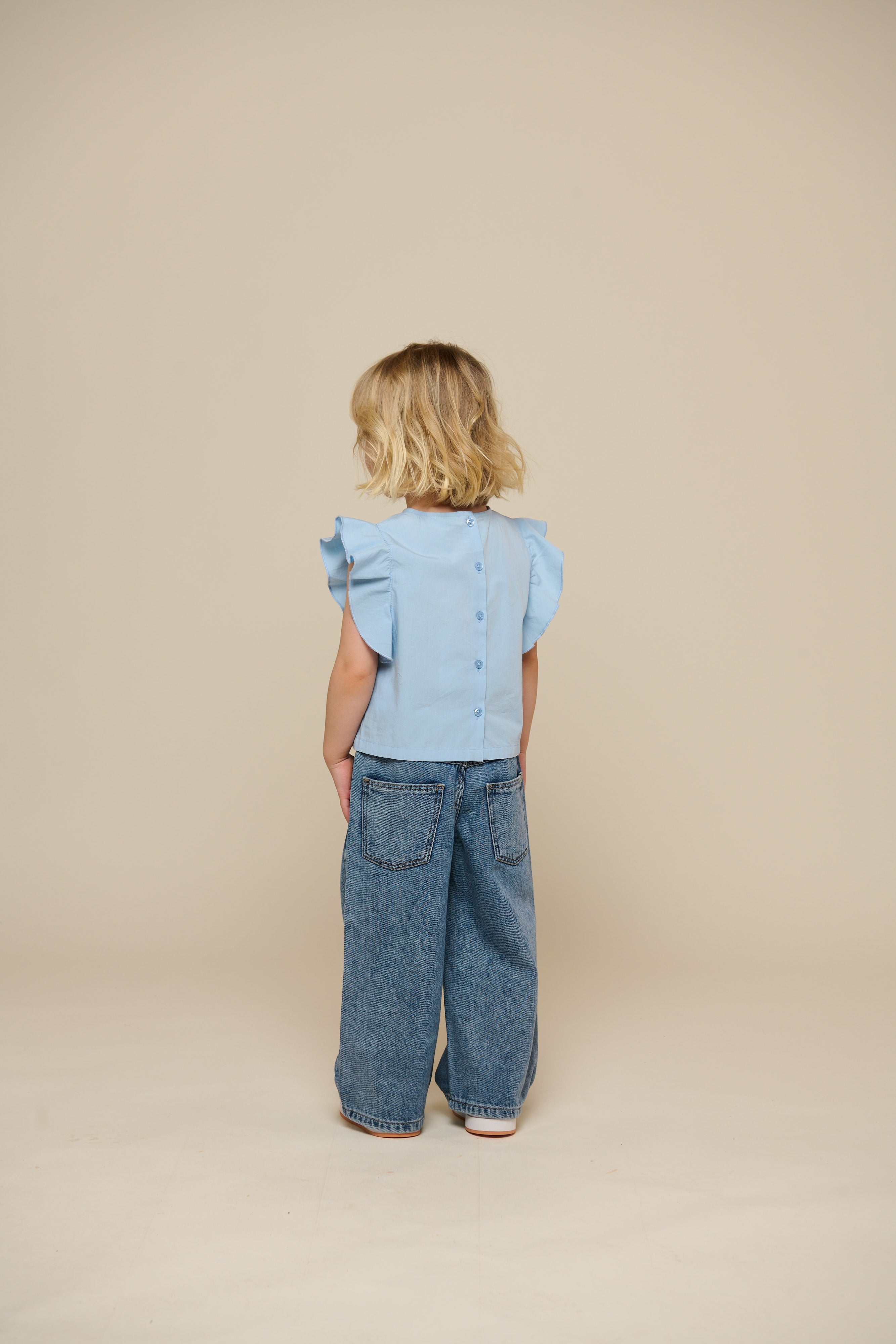 Poplinbluse med broderi - Kids - Powder Blue | 101042 Barbara