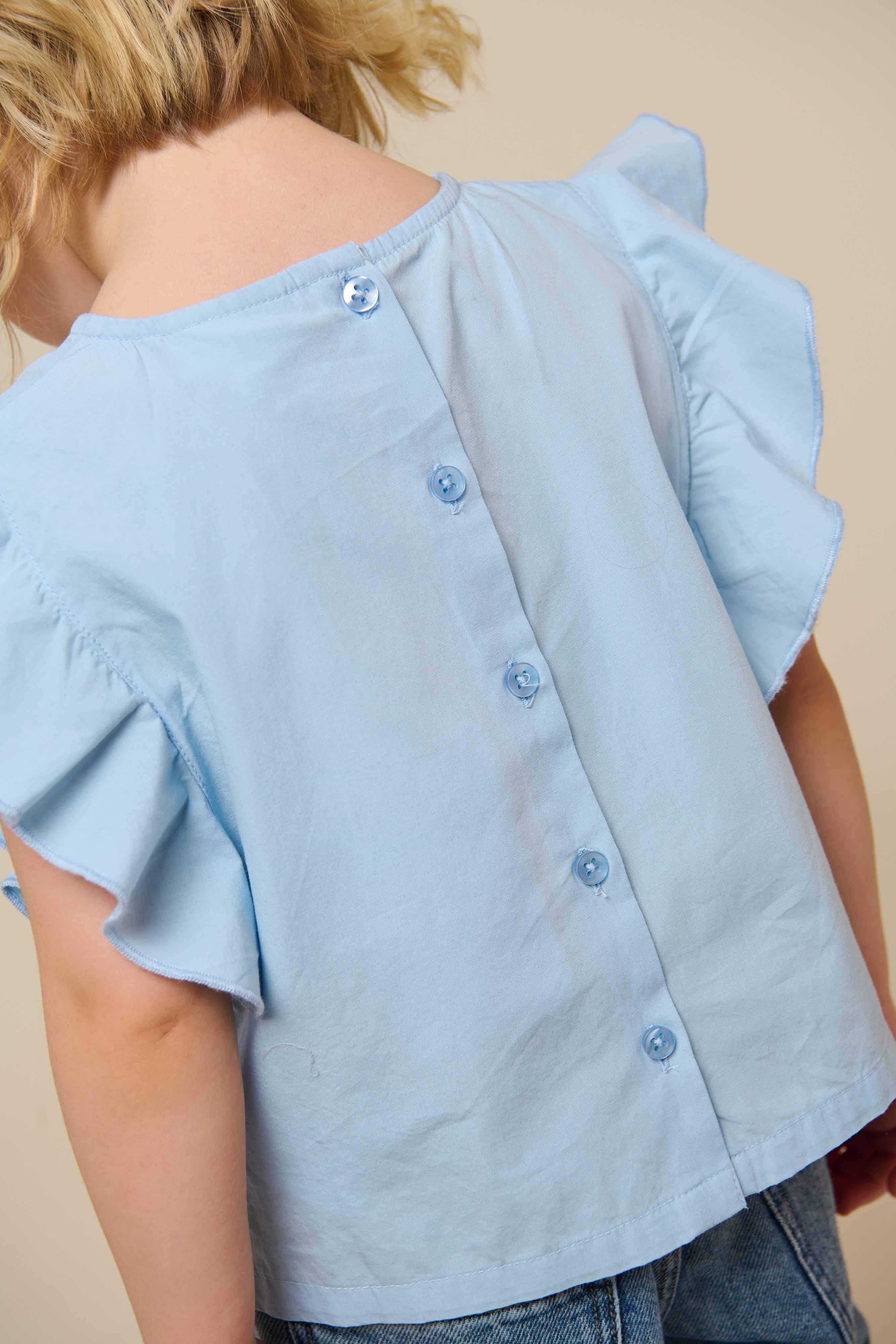 Poplinbluse med broderi - Kids - Powder Blue | 101042 Barbara