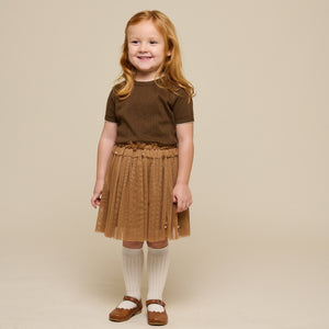 Pointelle T-shirt med kontrast picot - Kids - Dark Brown | 101291 Drew