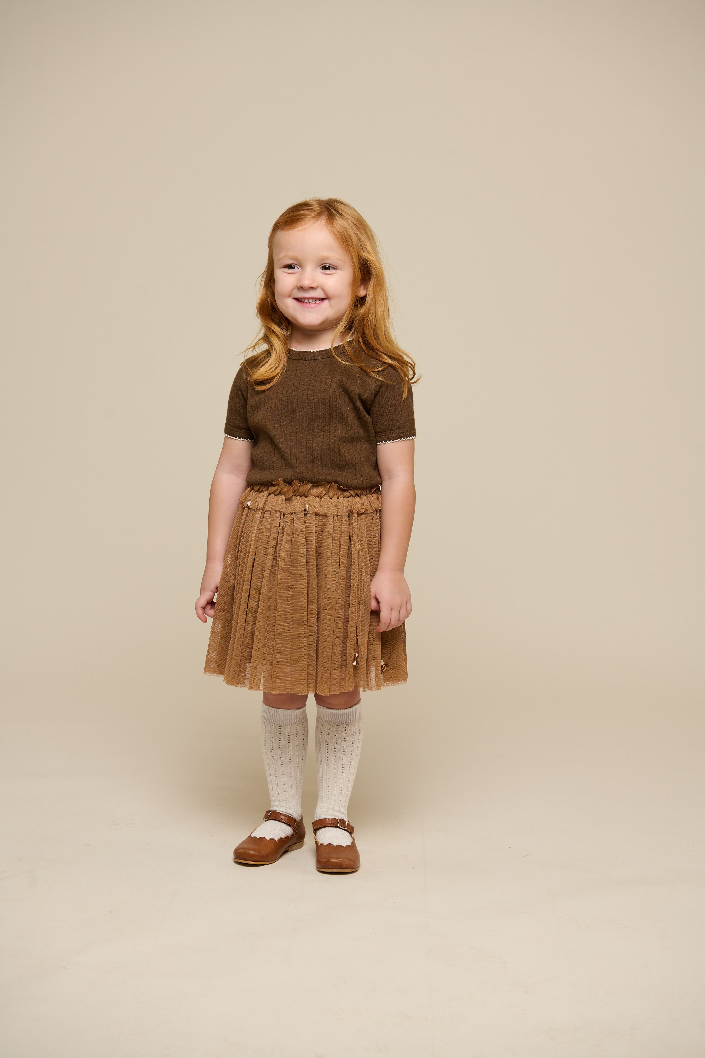 Pointelle T-shirt med kontrast picot - Kids - Dark Brown | 101291 Drew