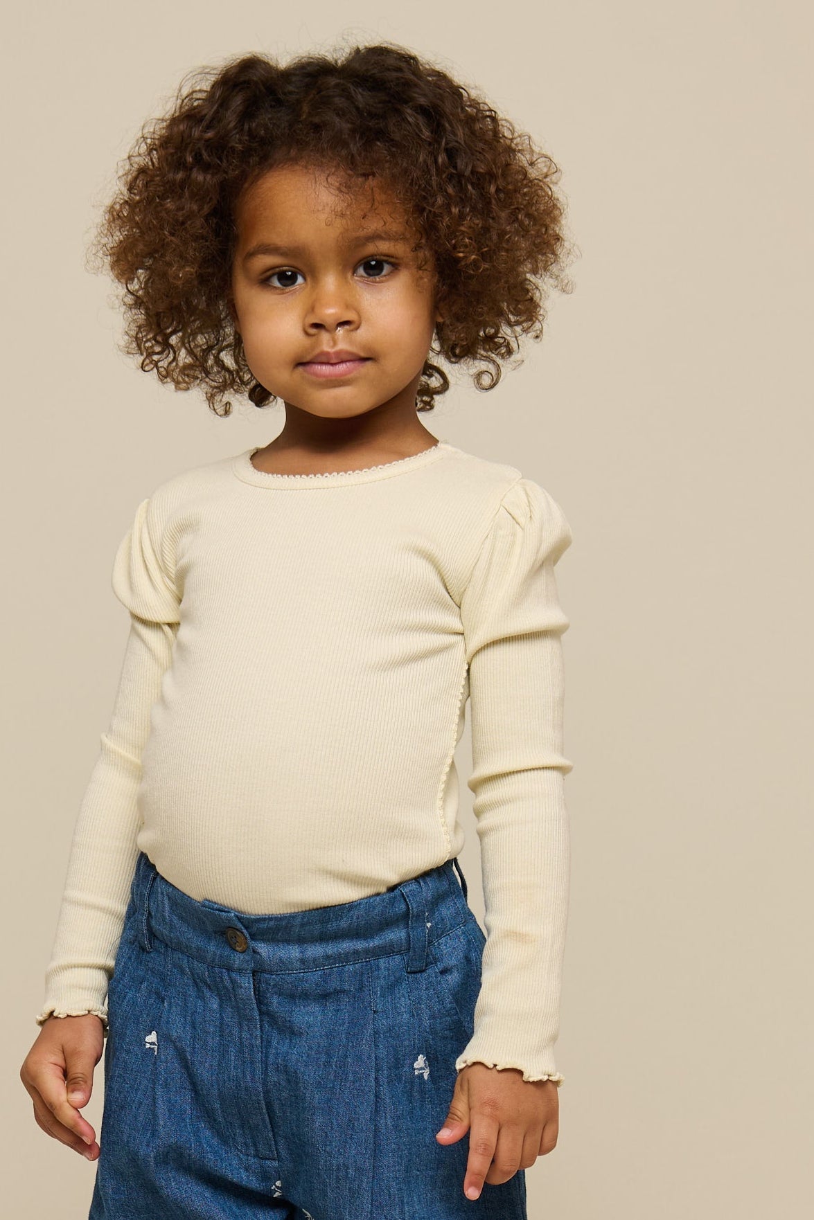Langærmet T-shirt i modalrib - Kids - Offwhite | 101312 Lottie