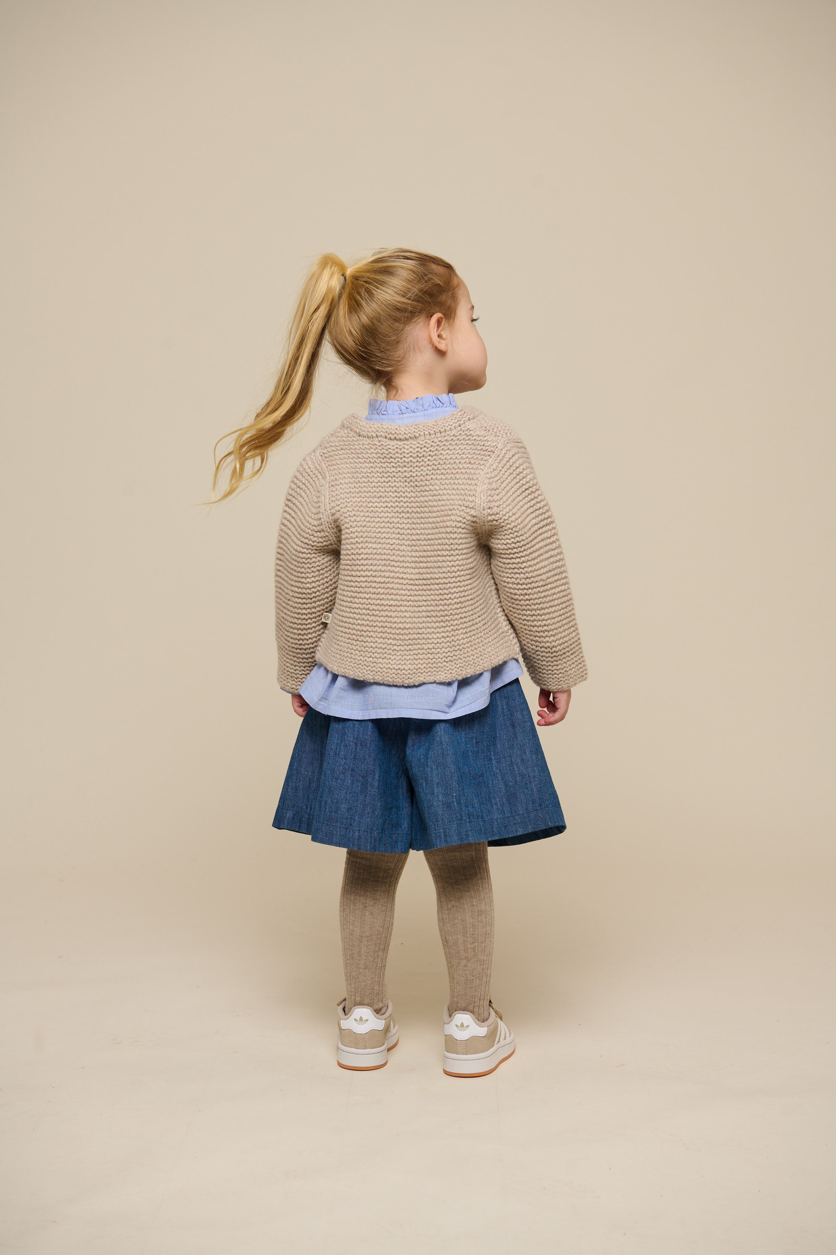 Cardigan i Uldstrik - Kids - Caffe Latte Melange | 100874 Maya