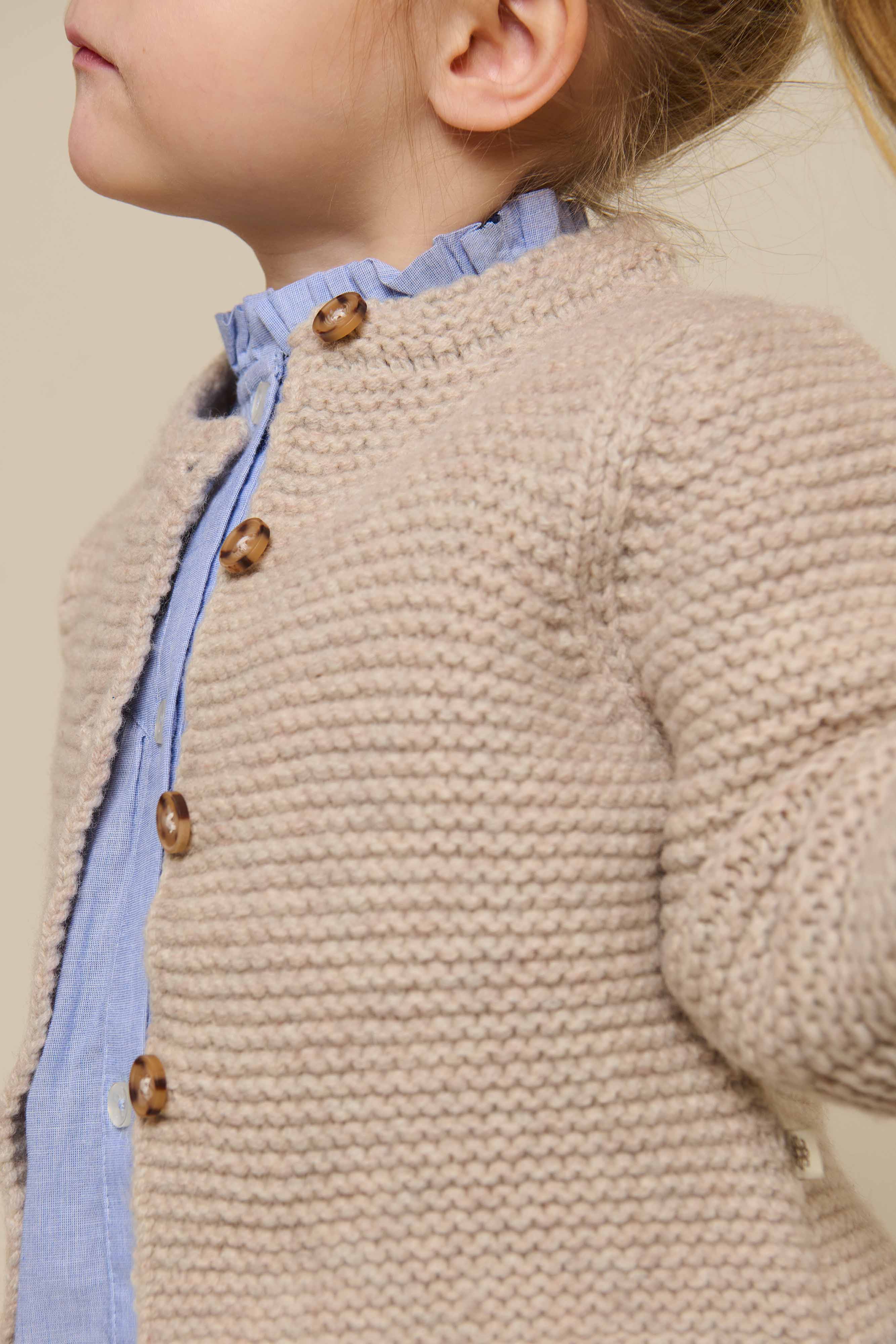 Cardigan i Uldstrik - Kids - Caffe Latte Melange | 100874 Maya