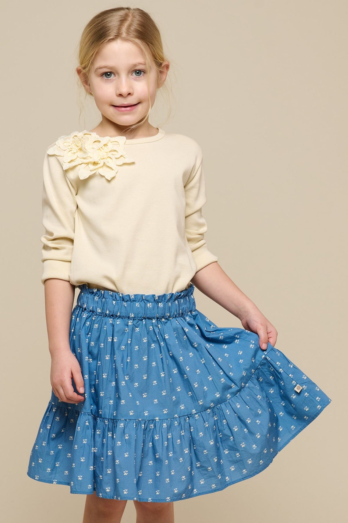 Nederdel i printet poplin - Tween - Dusty Blue | 101085 Camilla
