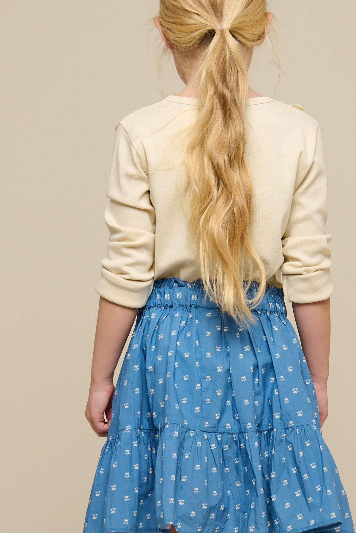 Nederdel i printet poplin - Tween - Dusty Blue | 101085 Camilla