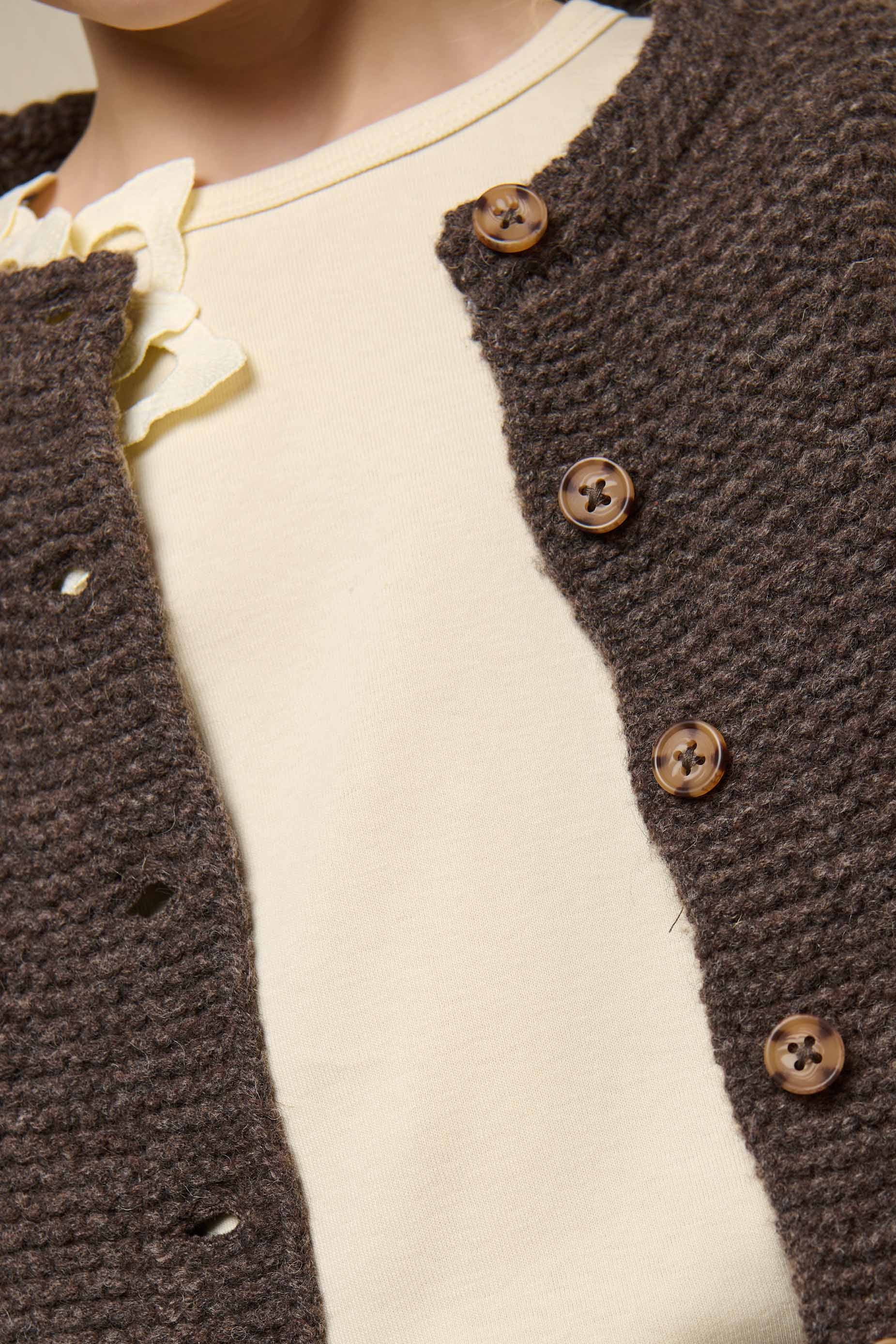 Cardigan i Uldstrik - Tween - Chocolate Melange | 100877 Maya