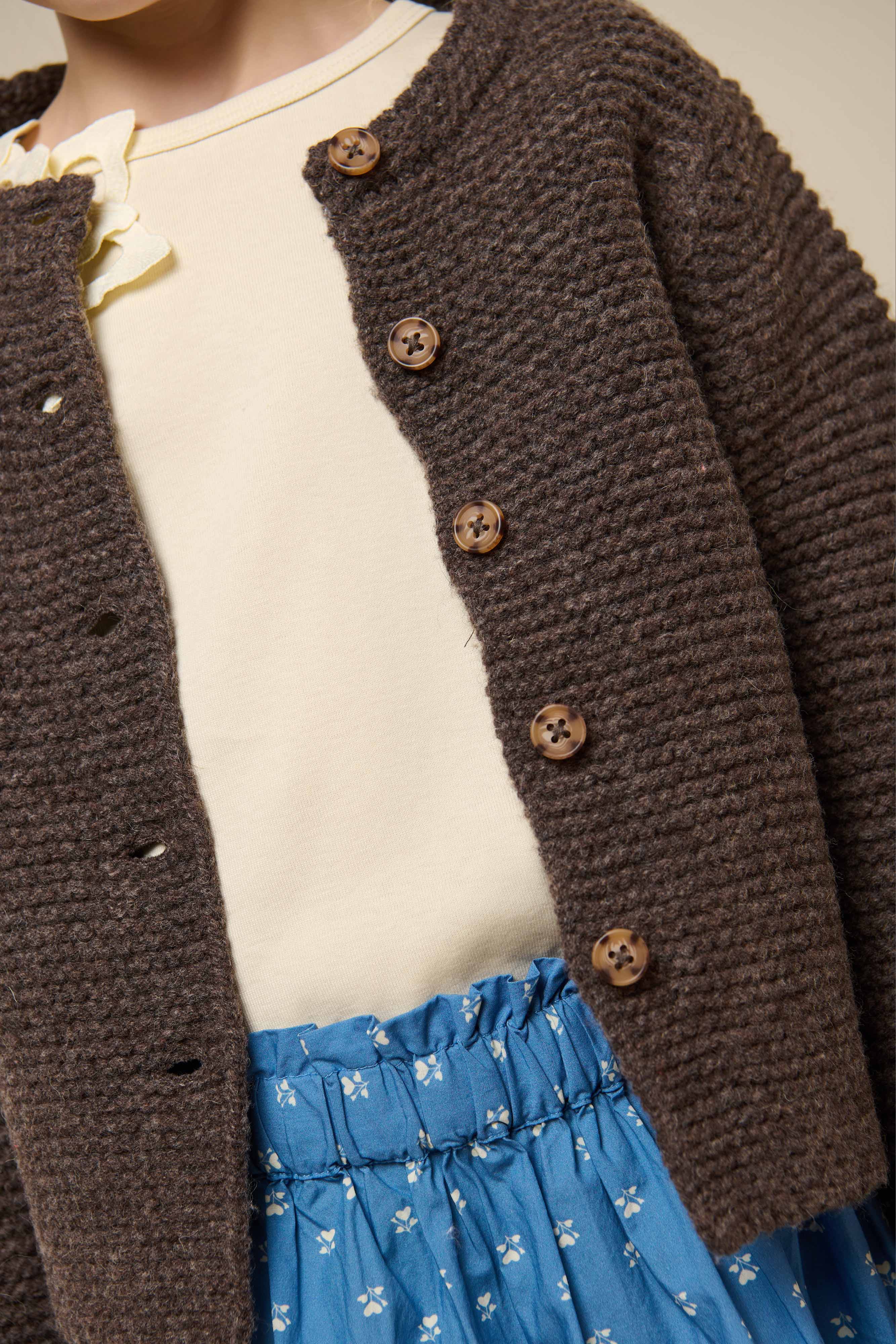 Cardigan i Uldstrik - Tween - Chocolate Melange | 100877 Maya