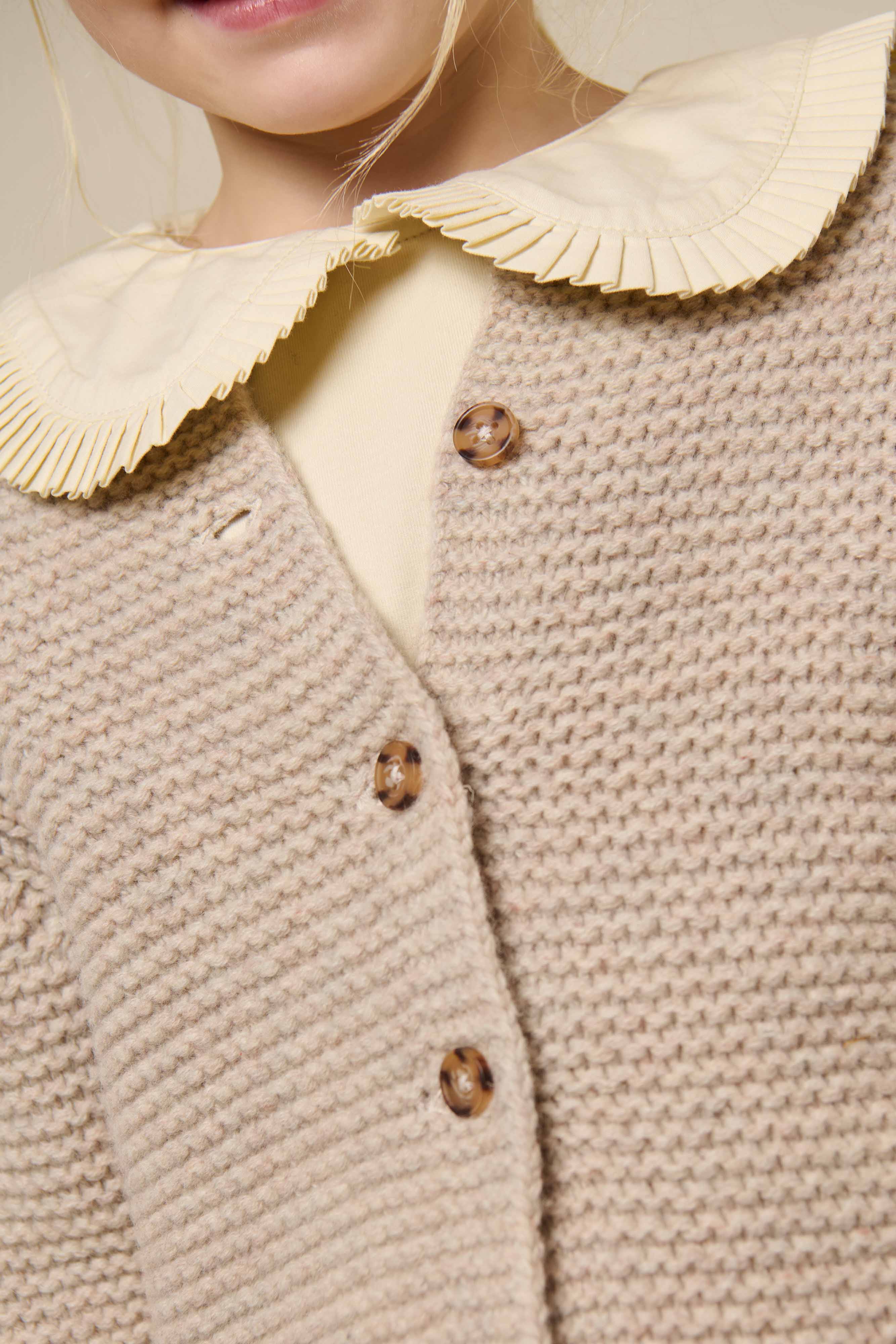 Cardigan i Uldstrik - Tween - Caffe Latte Melange | 100875 Maya