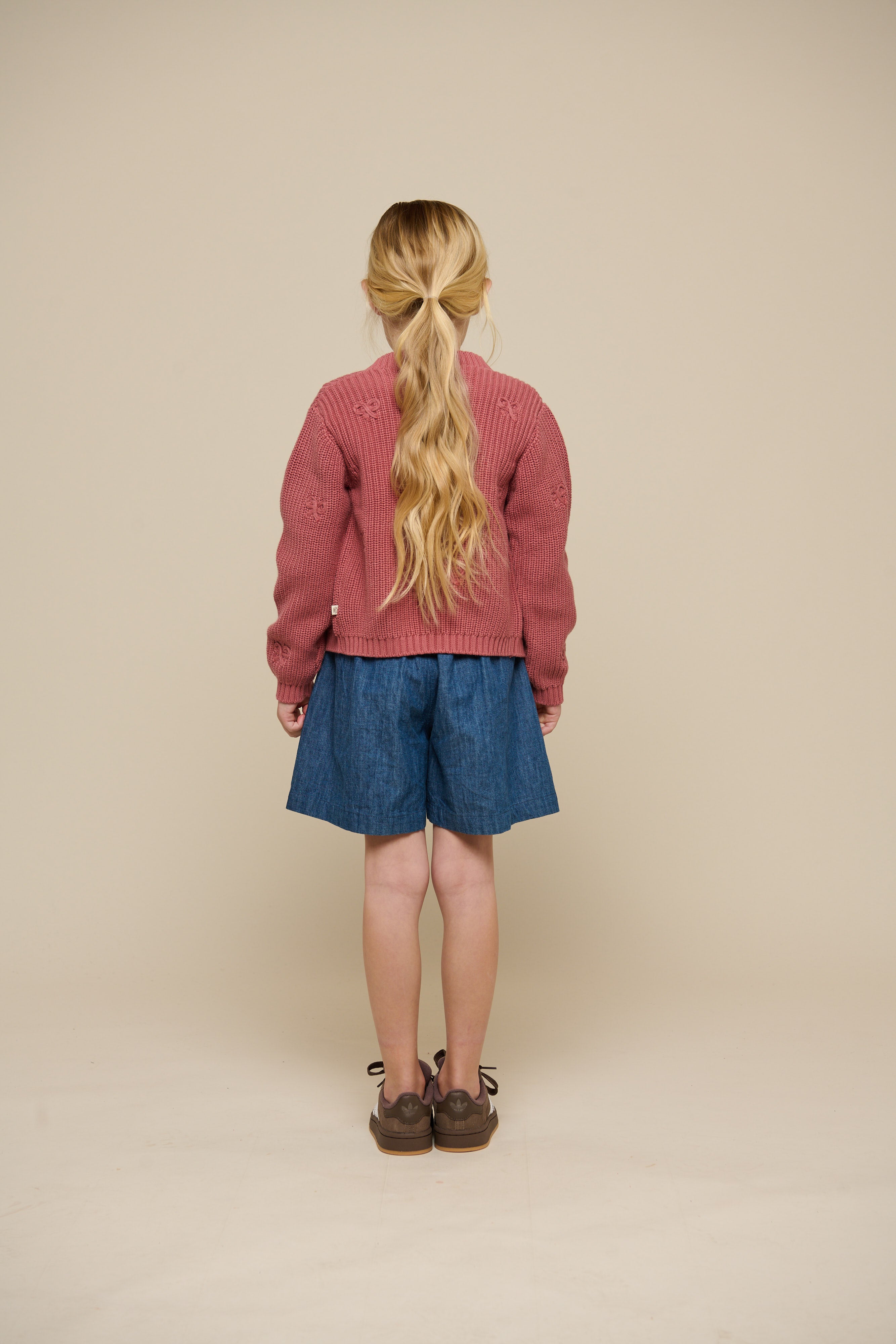 Cardigan i bomuldsstrik med sløjfer - Tween - Old Rose | 100793 Freya