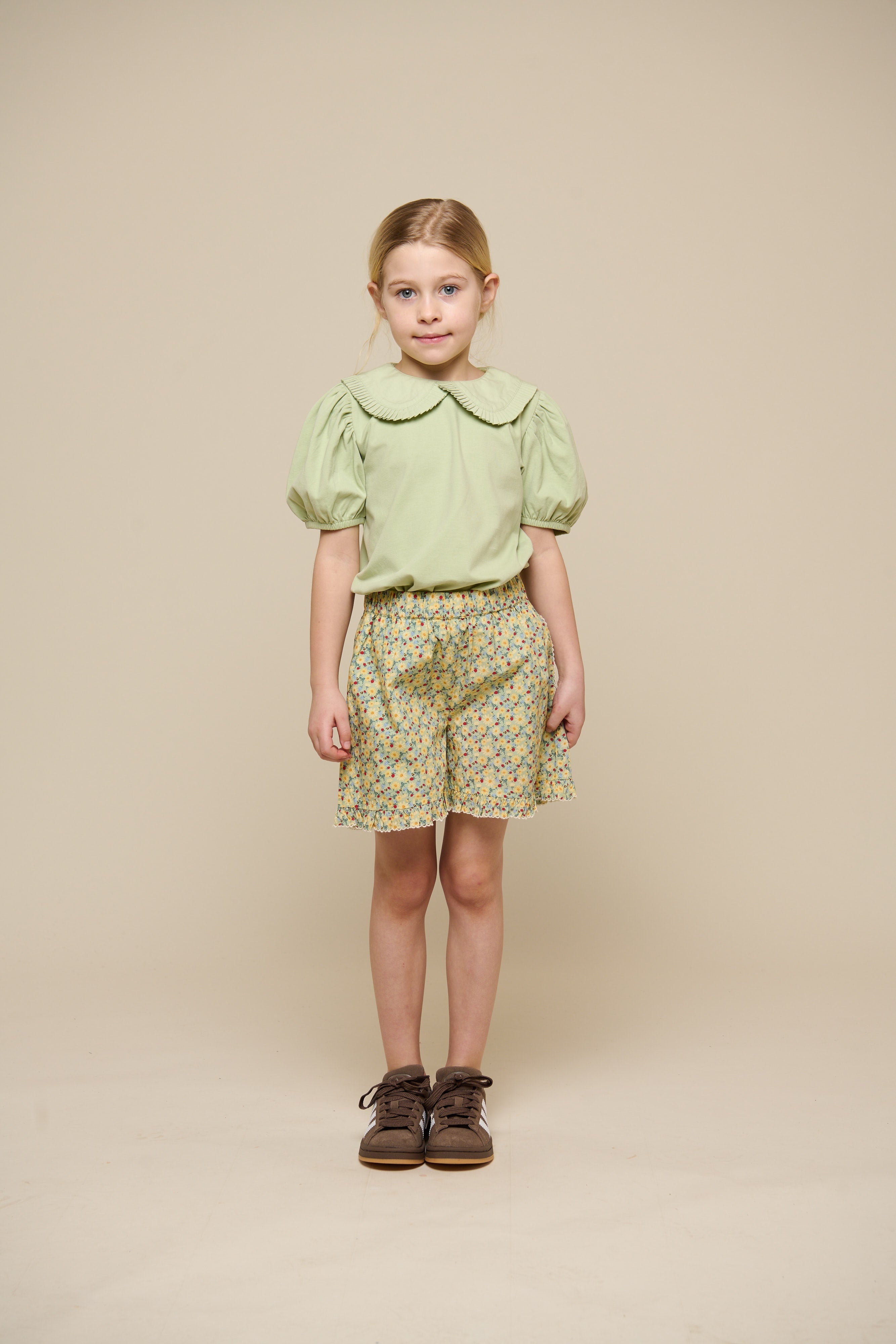 Blomsterprintede poplinshorts - Tween - Green | 100959 Poppy