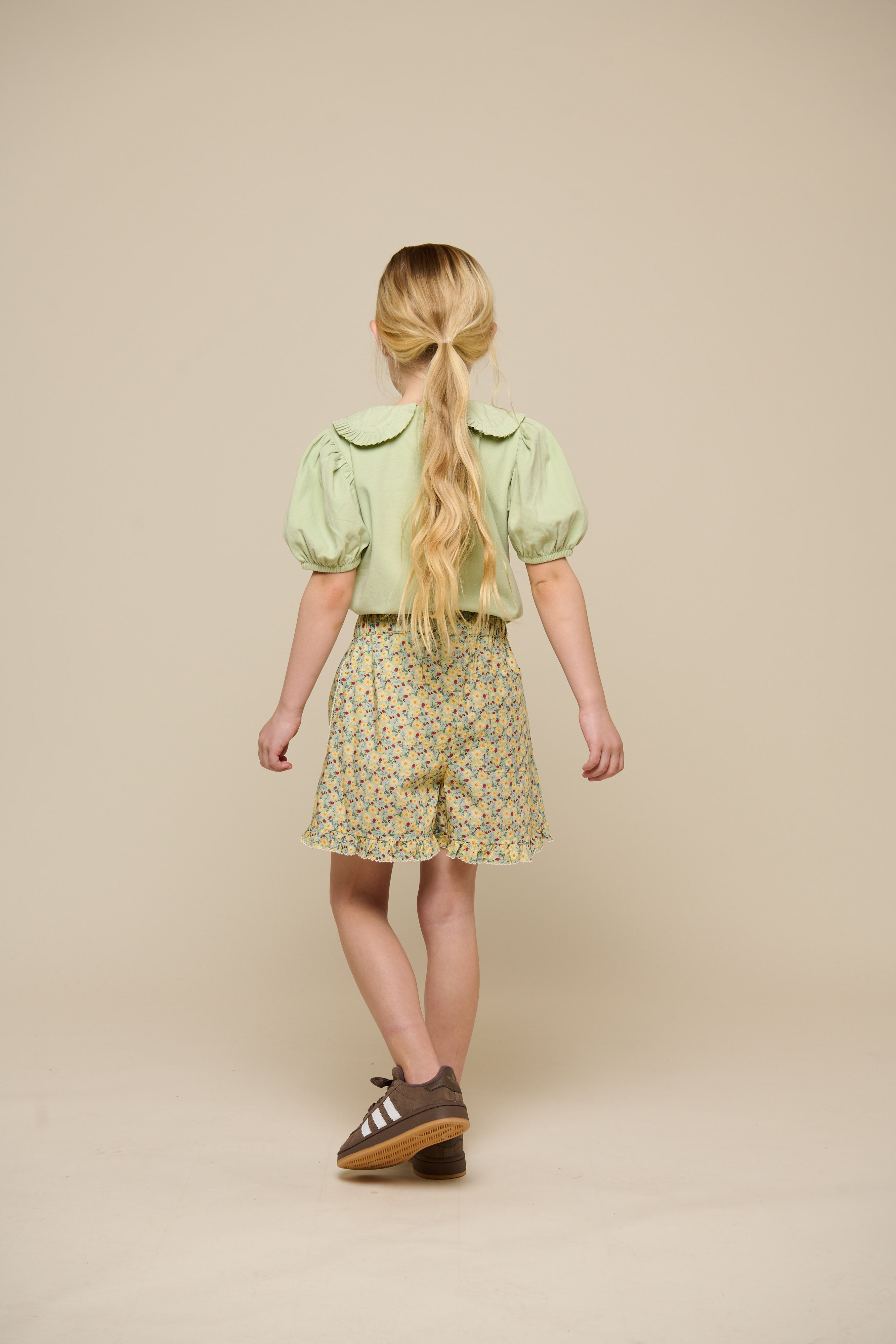 Blomsterprintede poplinshorts - Tween - Green | 100959 Poppy