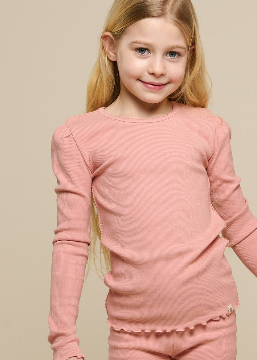 Langærmet T-shirt i modalrib - Tween - Rose Tan | 101307 Lottie