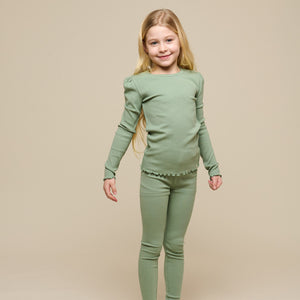 Langærmet T-shirt i modalrib - Tween - Dusty Green | 101311 Lottie